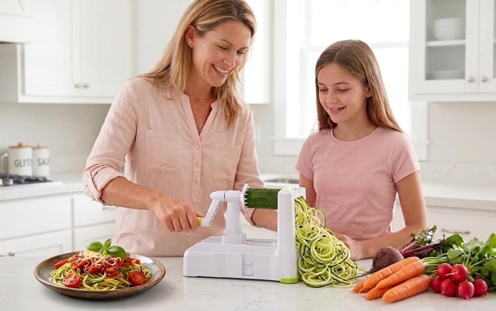 Sleek Vegetable Spiralizer with Blade Caddy: Ideal for Quick Weeknight Cooking