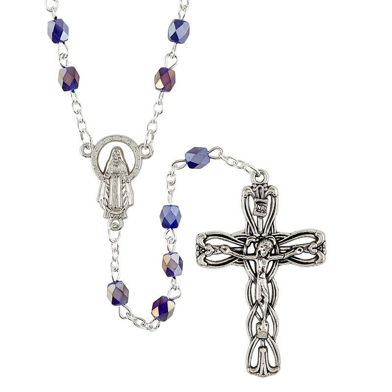 Sapphire Lacquer Finish Glass Bead Rosary - 6MM beads - 22" Long (J5930)