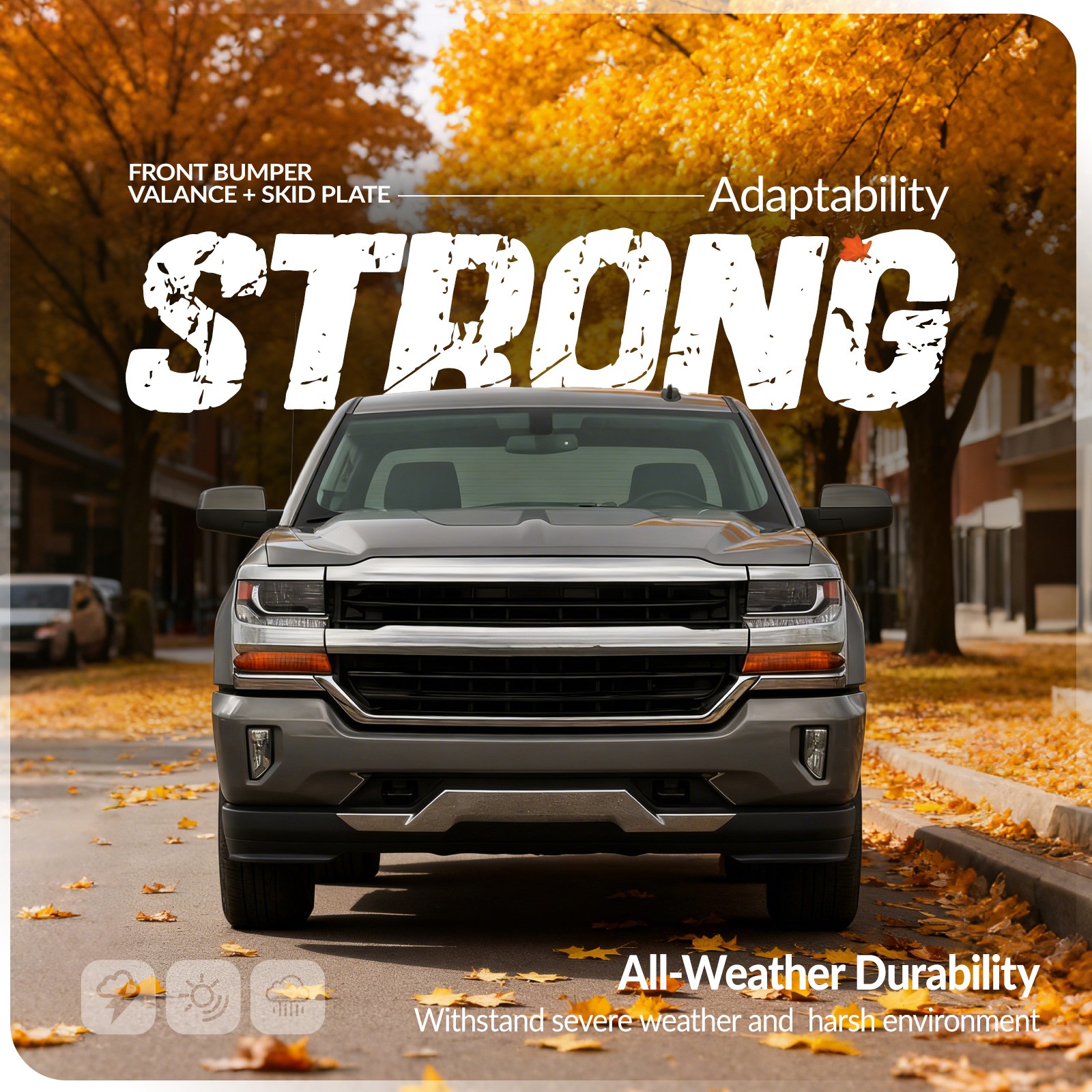 For Chevy Silverado 1500 2016-2019 Black Front Bumper Valance &Chrome Skid Plate