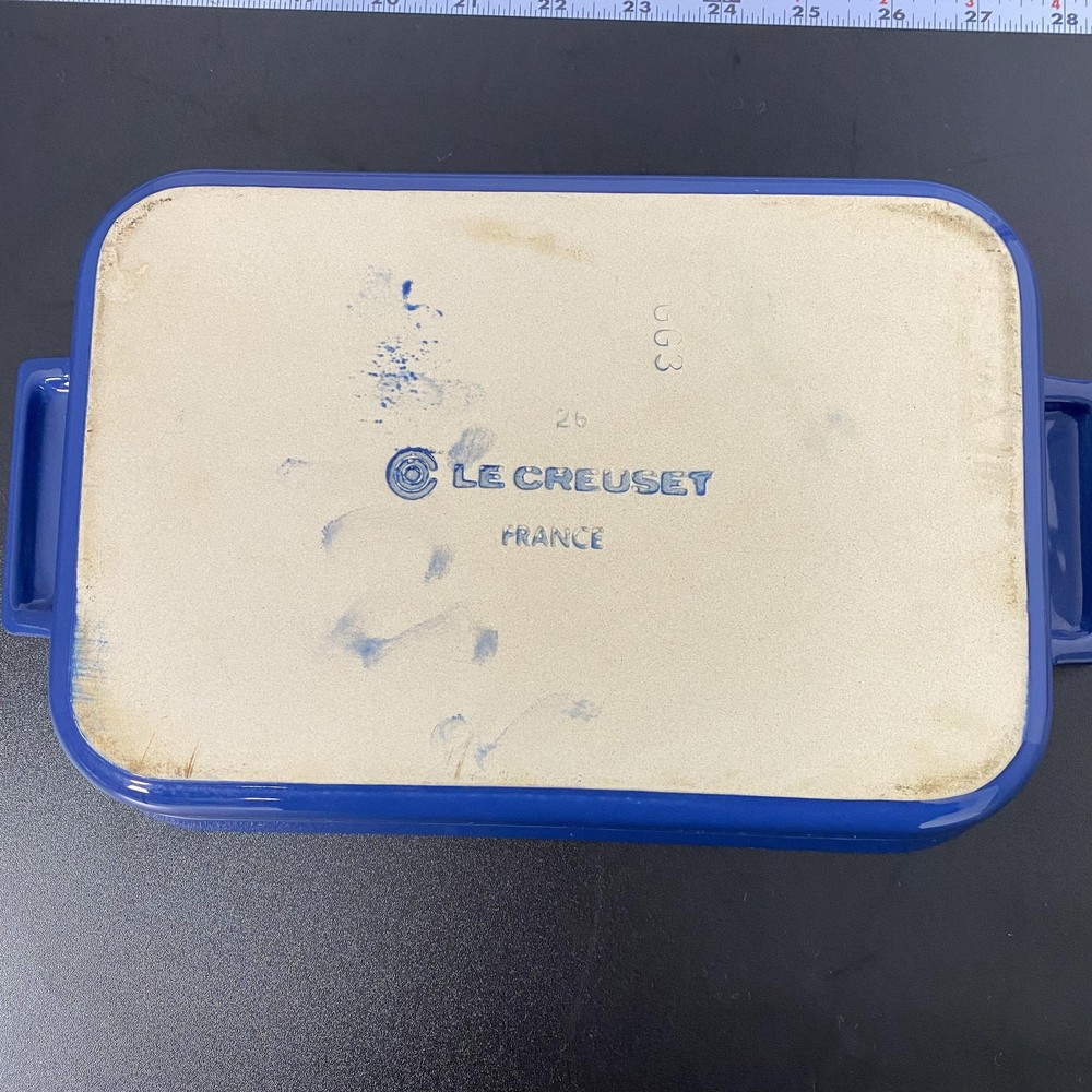 Le Creuset Rectangular Baking Dish 10x7x2 Blue Ceramic Pan France Bakeware