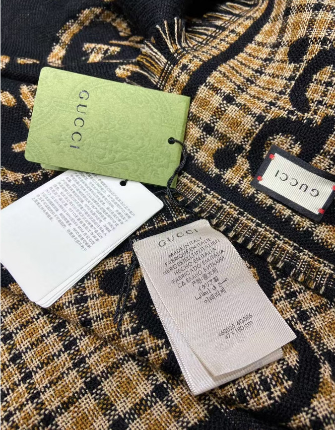 SCARF GUCCI SCARF SHAWL AUTHENTIC 100% CASHMERE BLACK BEIGE CLASSIC LOGO