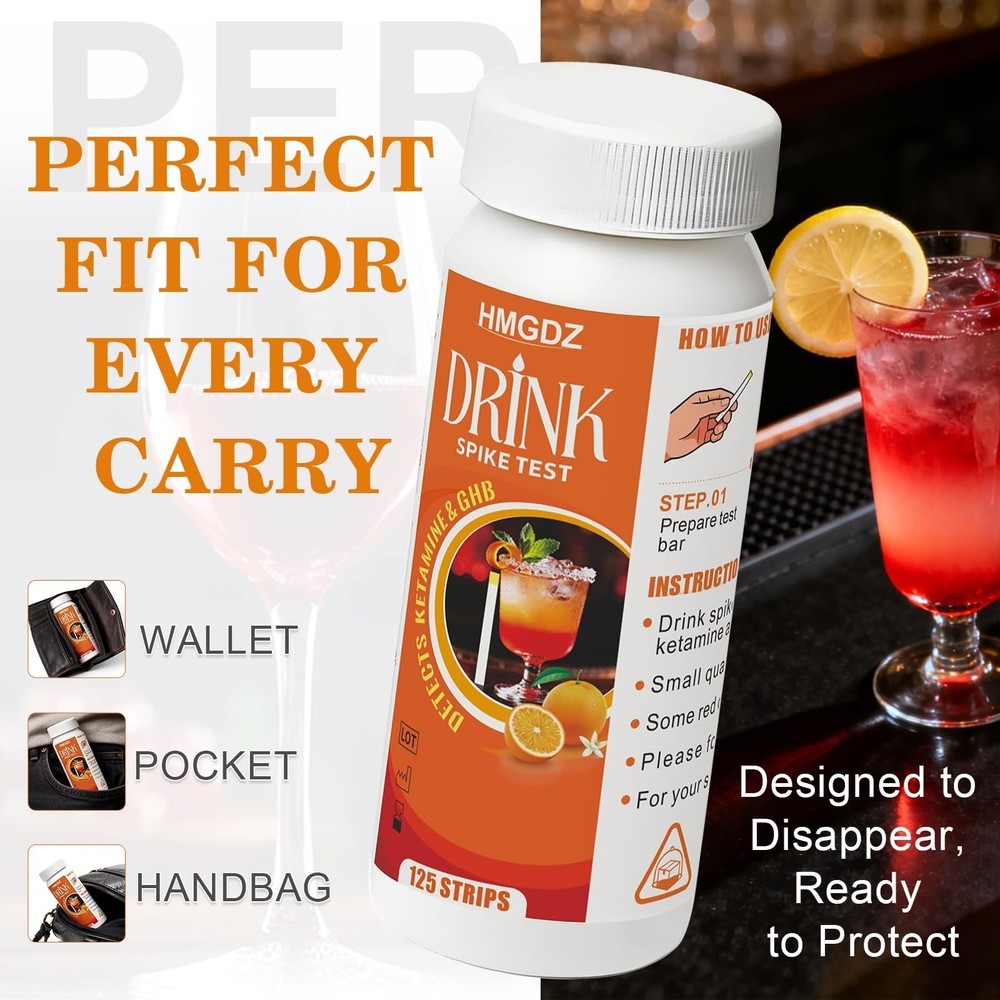 Spiked Drink Test Strips-125 Tests Alcohol Test Strips,10 Second-Side,Tests f...
