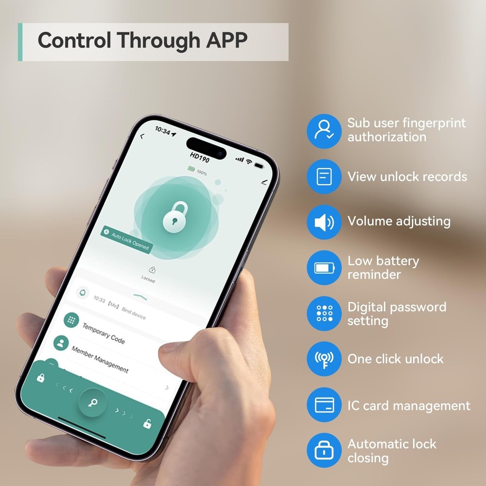 Fingerprint Smart Lever Lock TUYA APP Control Keyless Entry Bluetooth Touchsc...