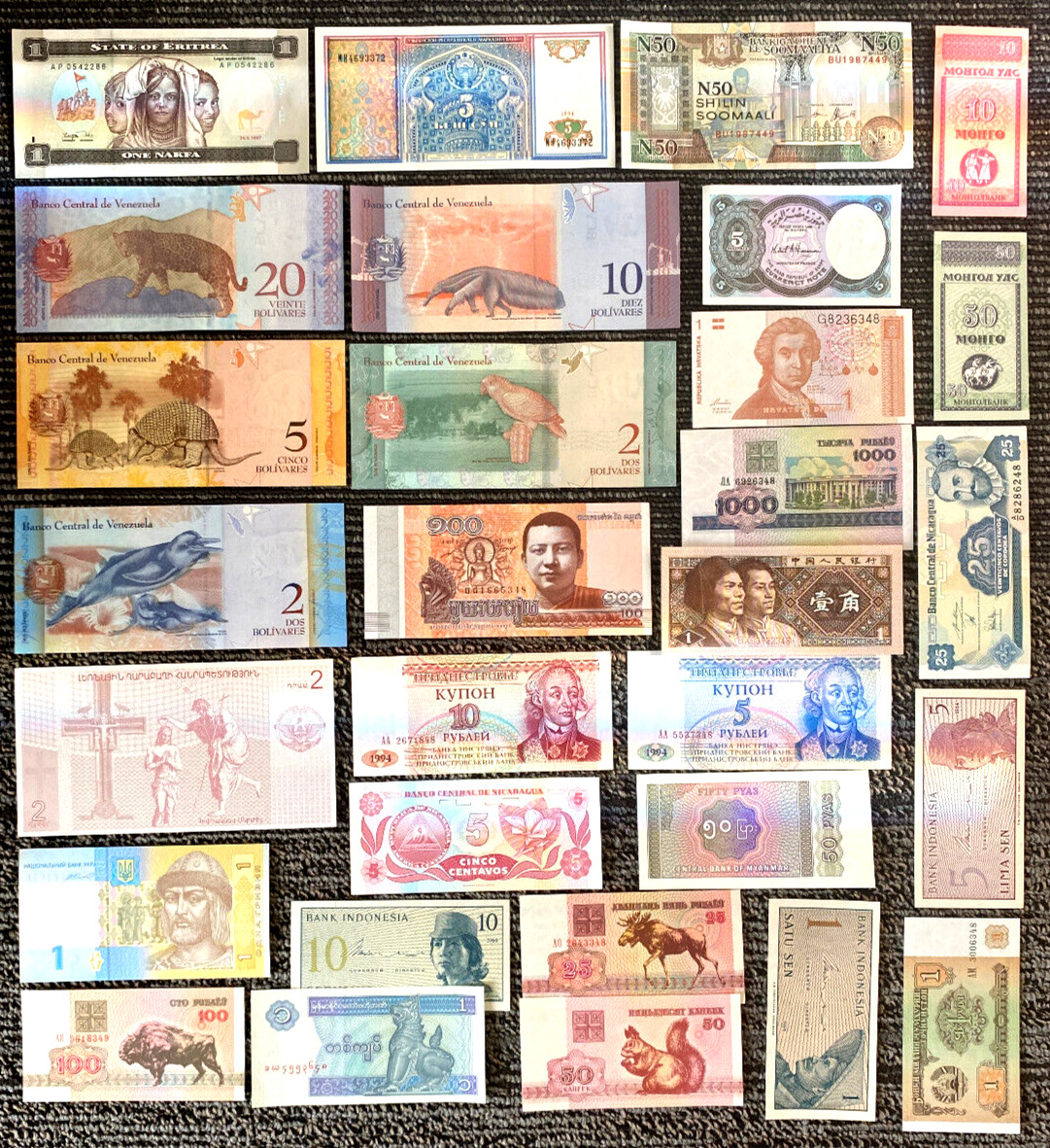 30 DIFFERENT Banknotes UNC Crisp Currency Foreign World Paper Money