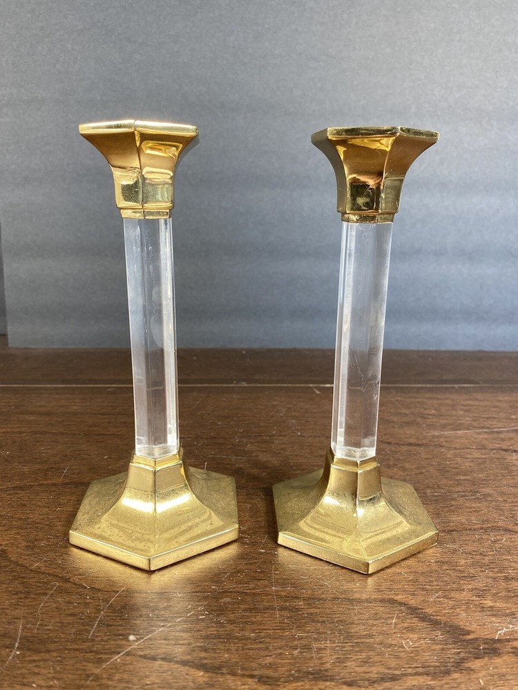 Fine Crystal & Brass Candle stick Holder Set