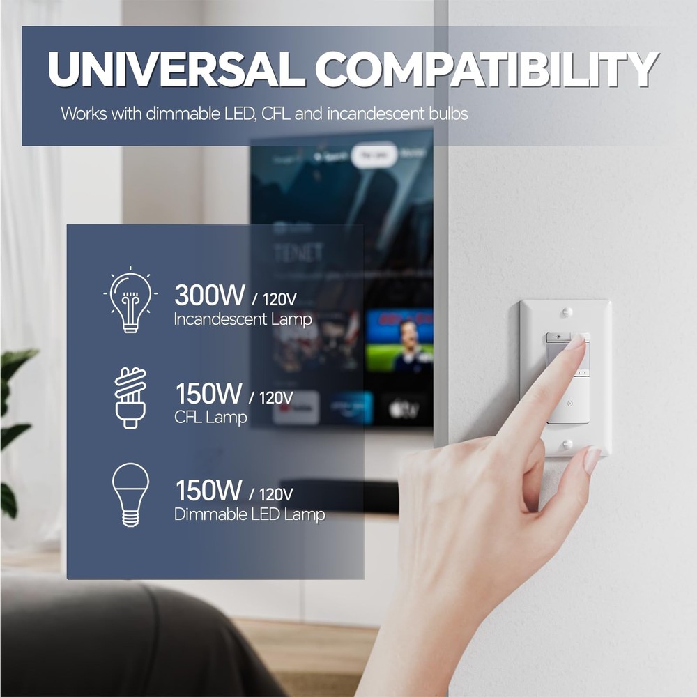 Motion Sensor Dimmer Light Switch, in-wall Electronic Dimmer with PIR Infrare...
