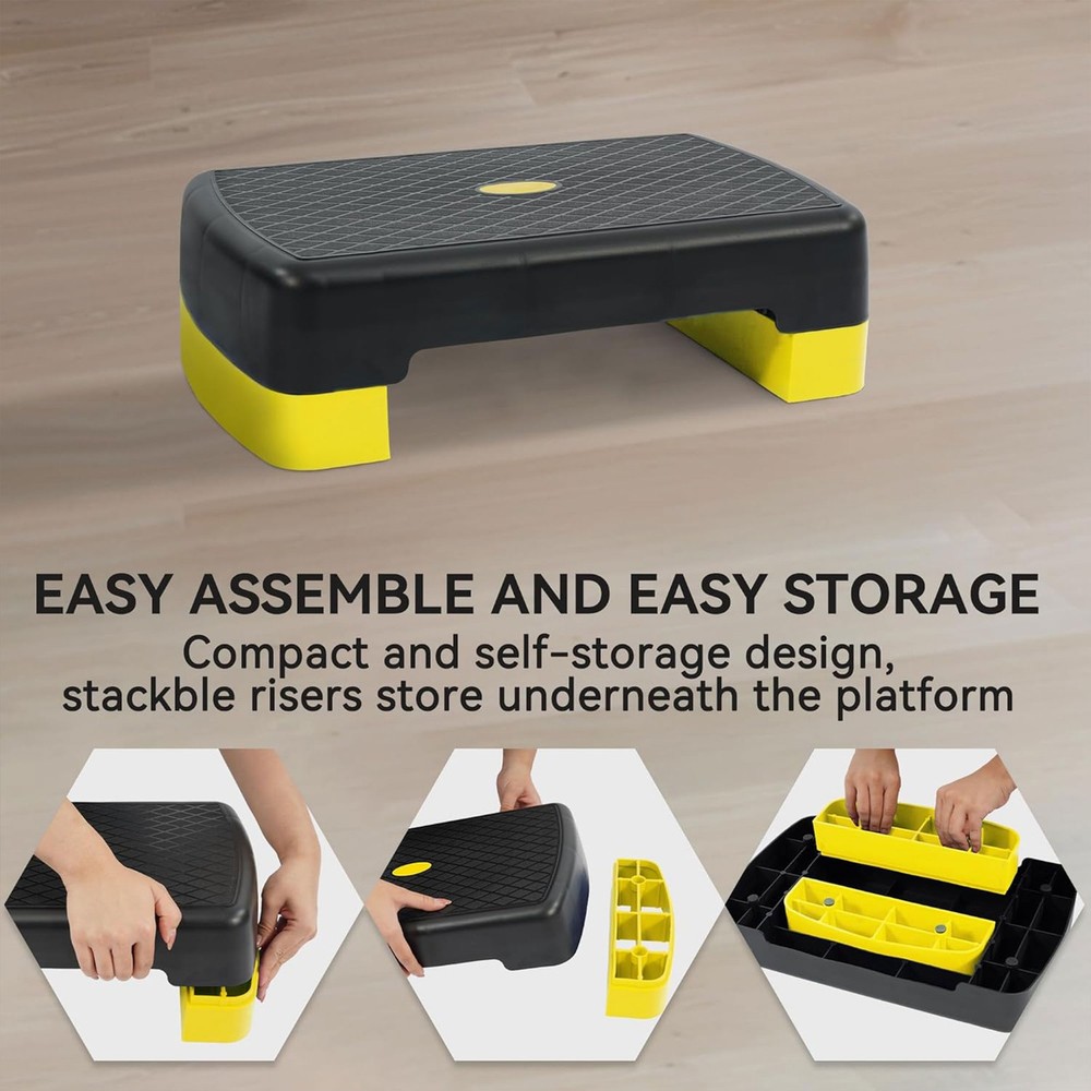 Fitvids 18" Workout Aerobic Stepper Platform, Adjustable Risers, Black/Yellow