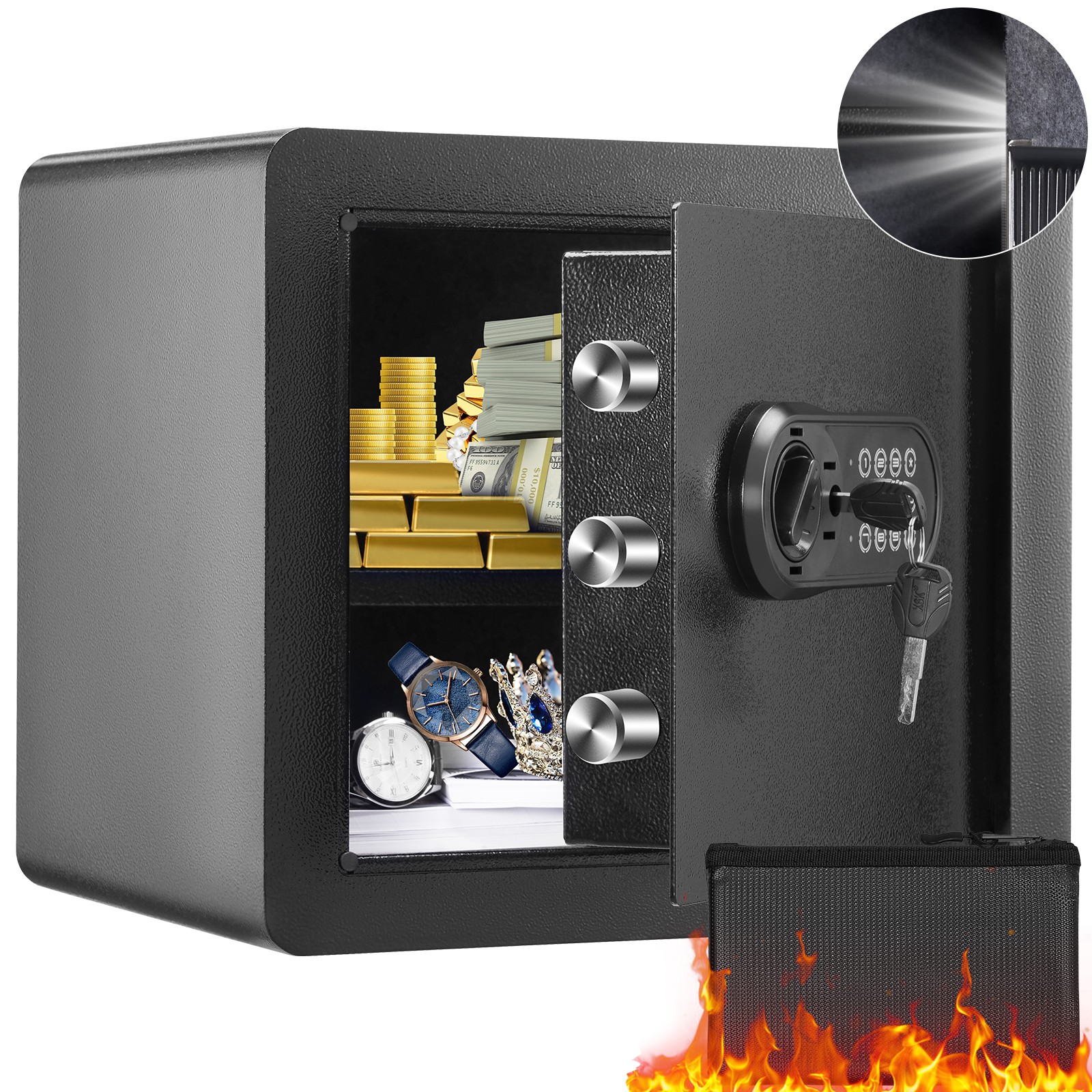 Uimoso Safe 1.2 Cubic Feet Home Safe Steel for Cash Gold 15.8x11.8x13.8 inch