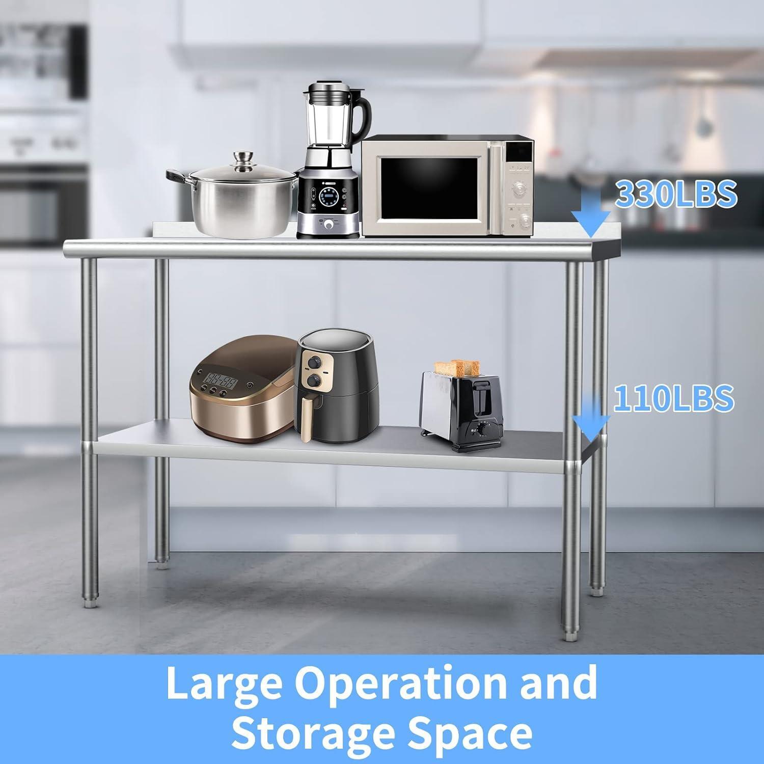 48'' x 24'' Stainless Steel Table for Prep & Work with Backsplash for Kitchen