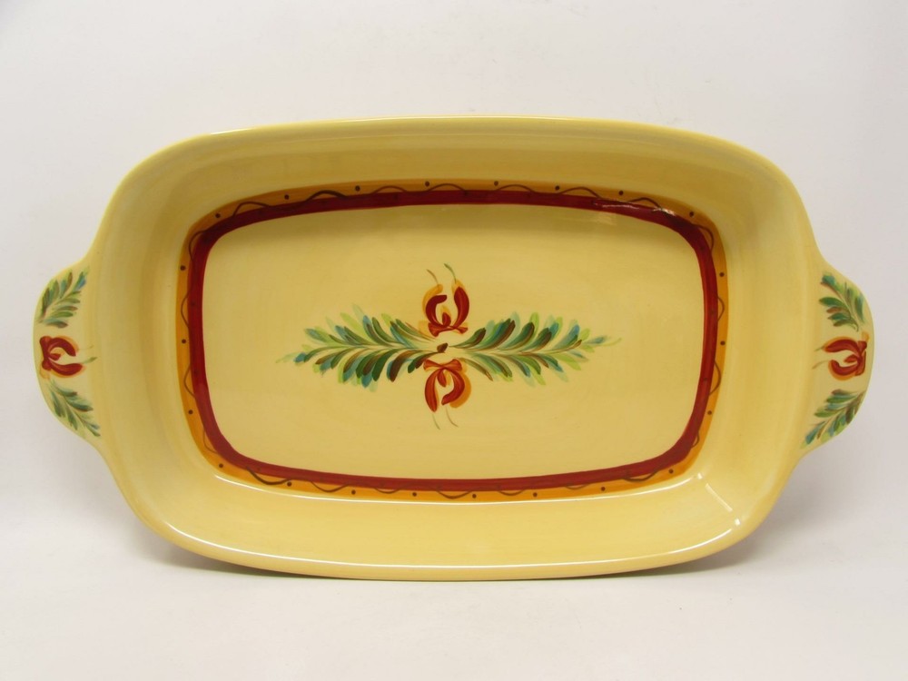 Siena by Gail Pittman 16" Rectangular Baker Red & Yellow Bands Squiggles