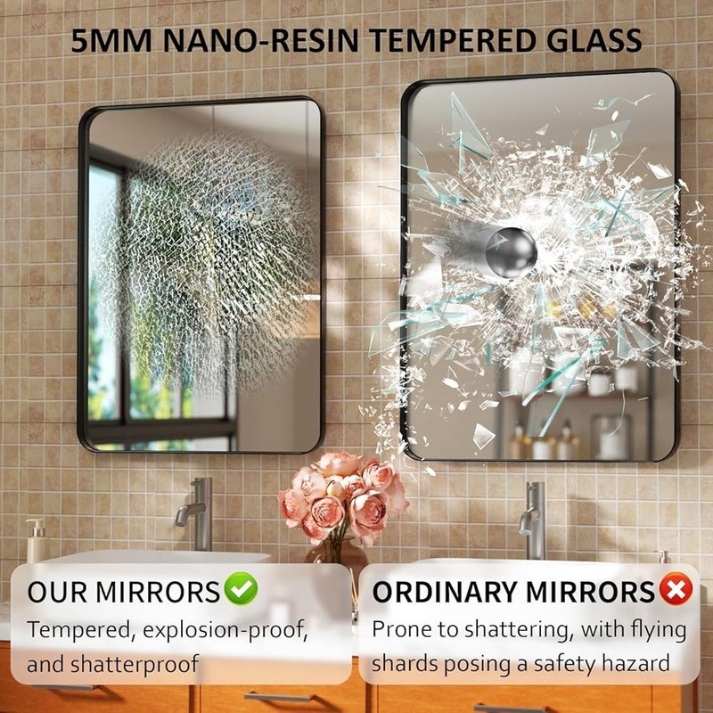 Rectangular Flat Frame Mirror Anti-Oxidation Coating Versatile Wall Mount Decor