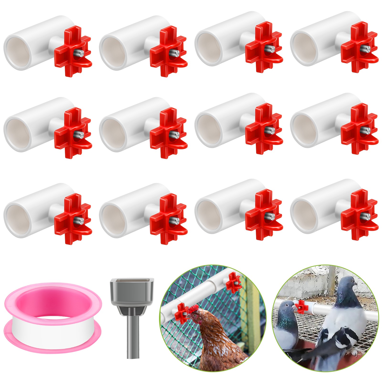 12PCS Chicken Nipples Waterer w/ 1/2'' PVC Tee Fittings DIY Auto Watering System