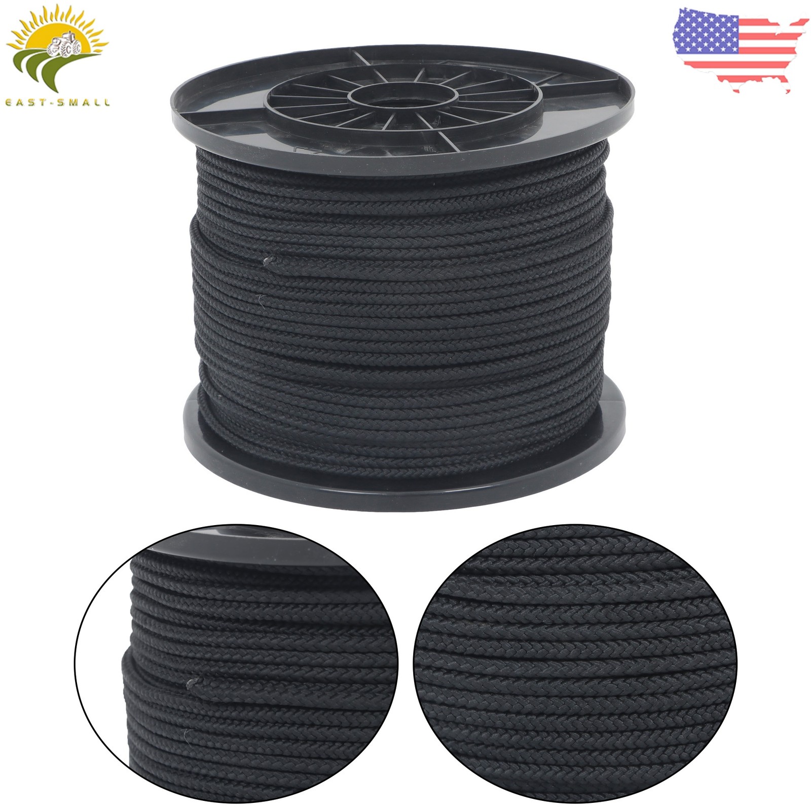 3/16" Black Dacron Polypropylene Rope 500 Ft Spool High UV & Abrasion Resistance