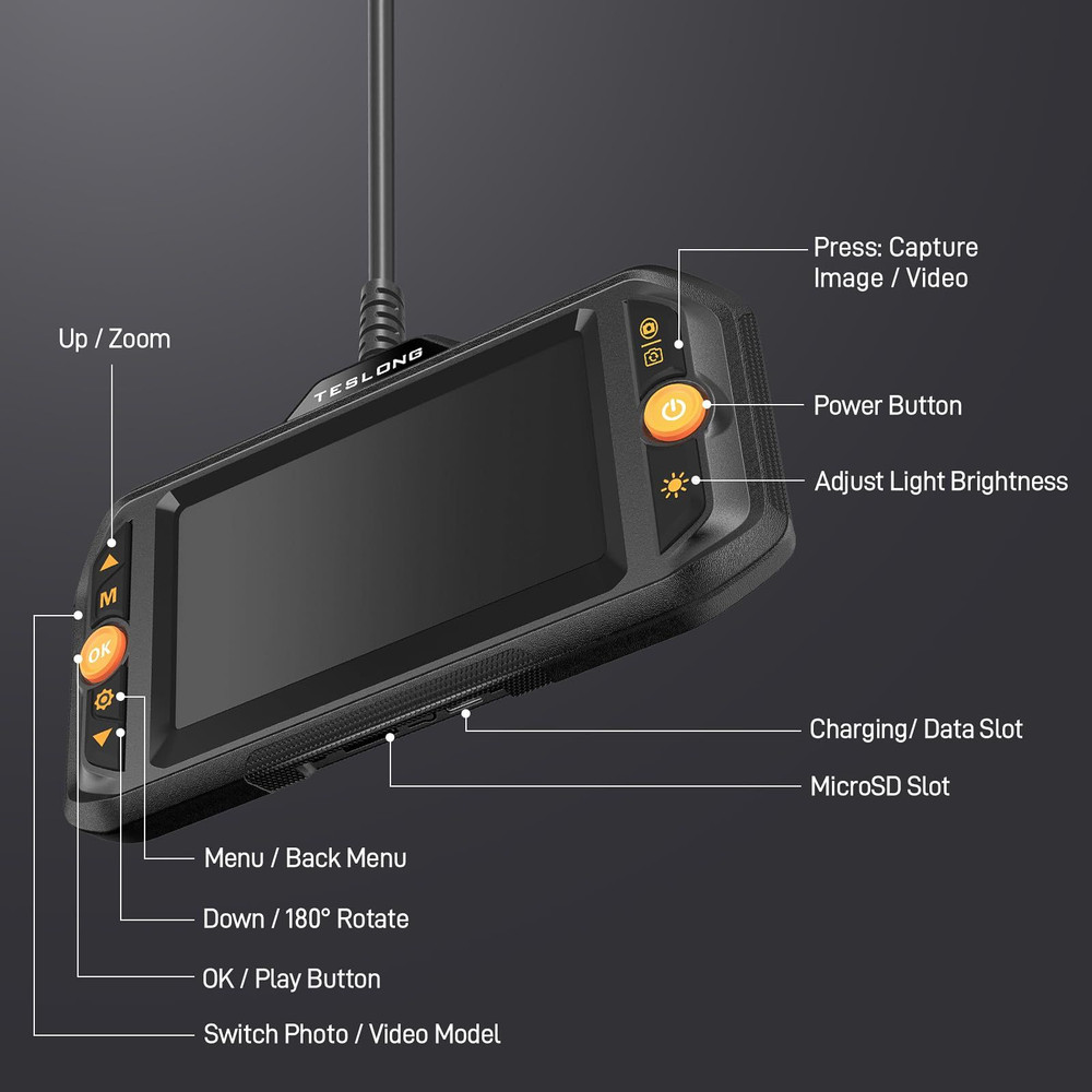 Teslong Endoscope Borescope with Light, Snake Inspection Camera for black