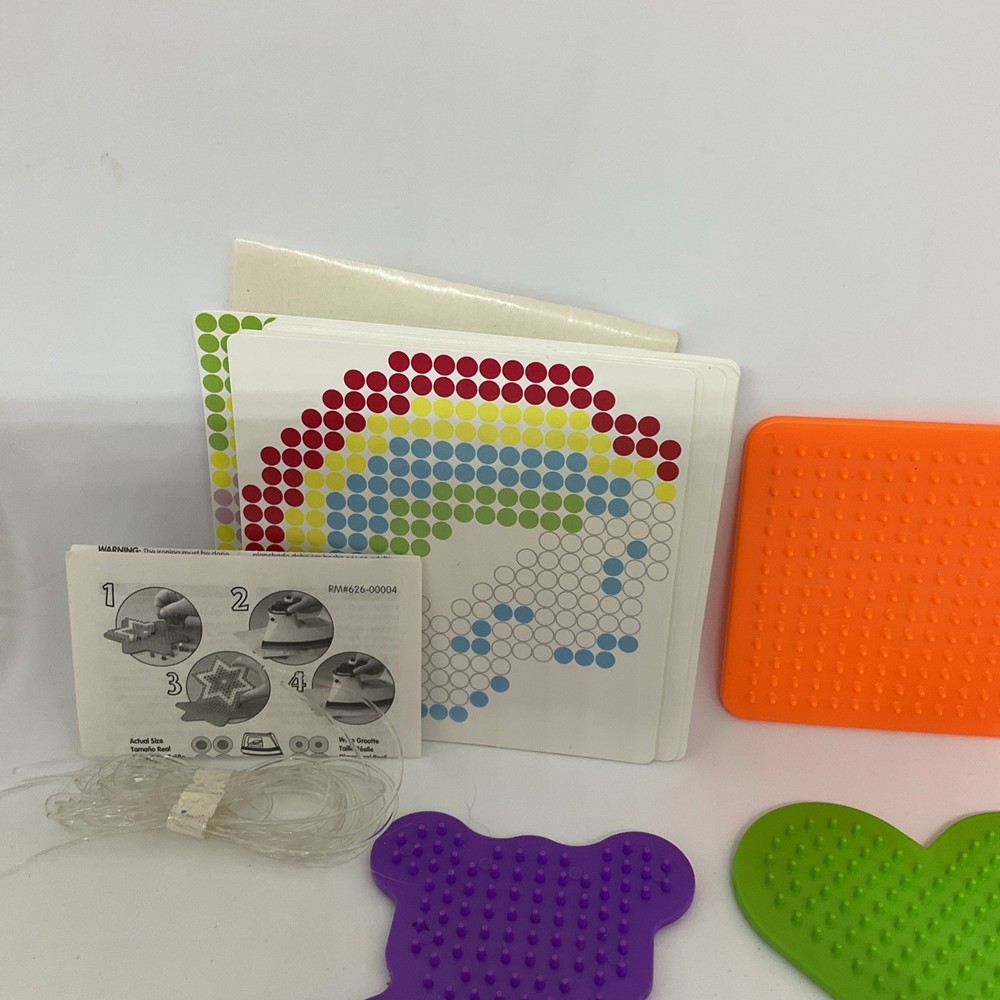 PERLER fuse beads bucket #42769 with 7 pegboards, String, Patterns
