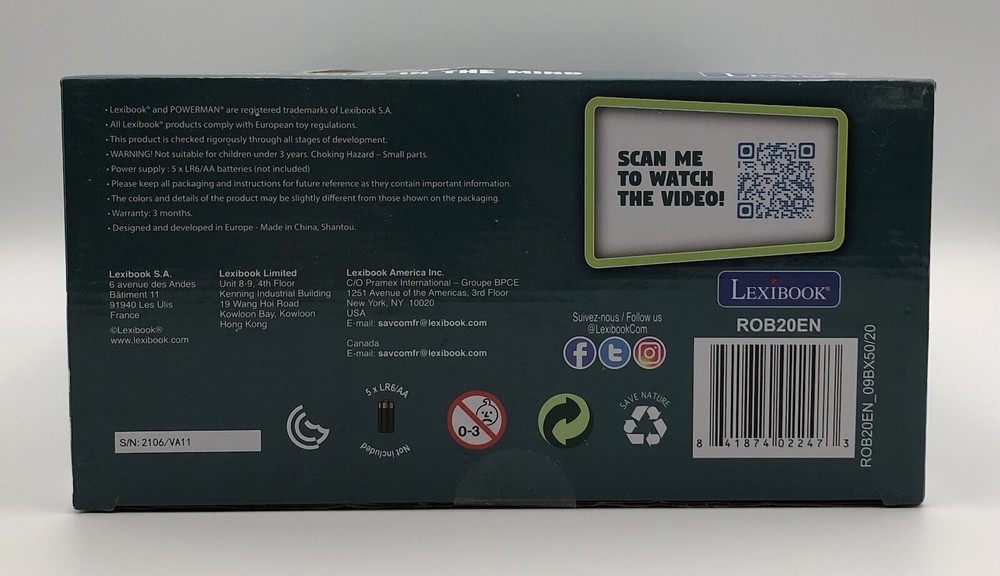 Lexibook Powerman Jr. Smart Interactive Robot Programmable Remote Control New
