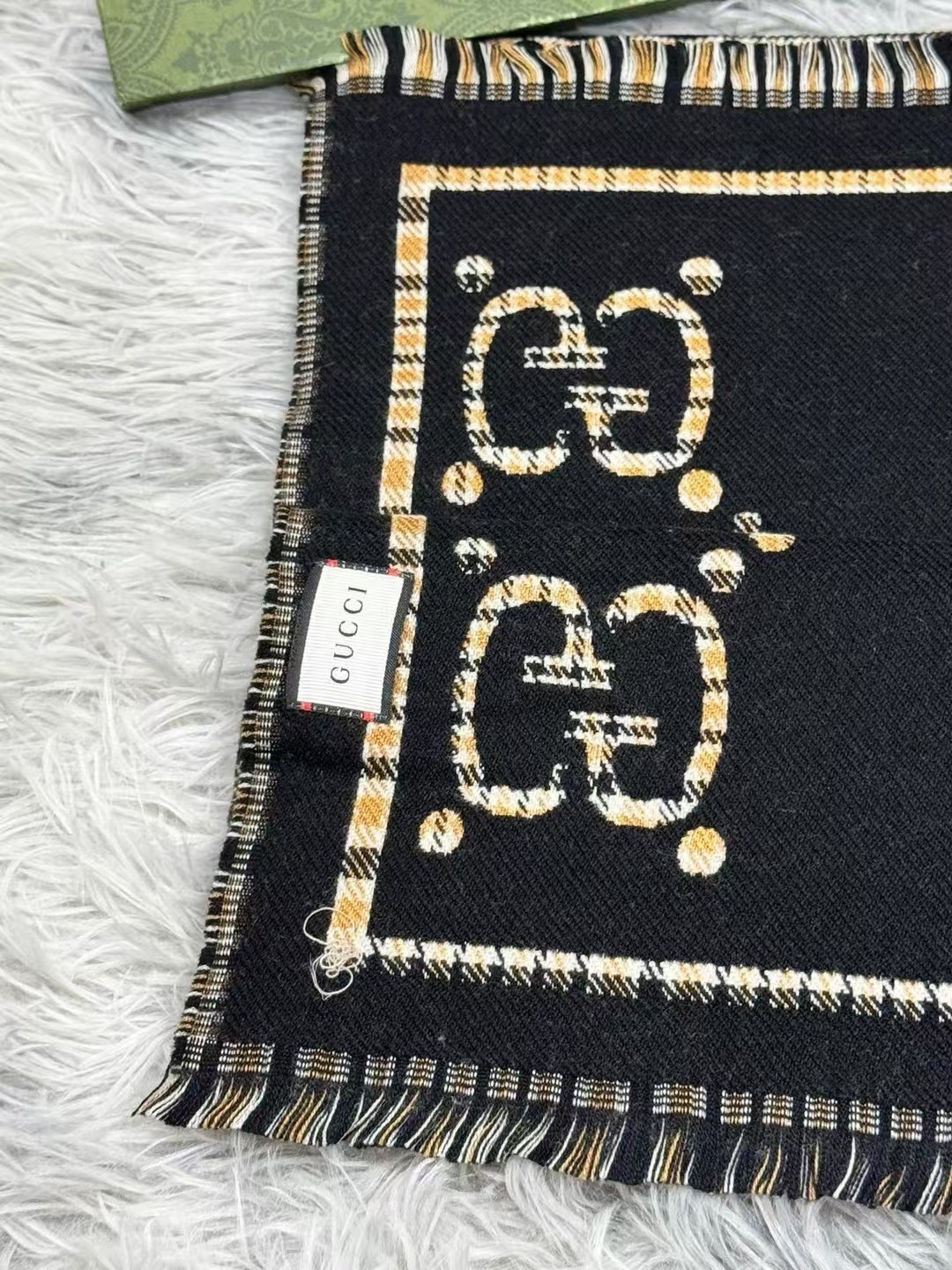 SCARF GUCCI SCARF SHAWL AUTHENTIC 100% CASHMERE BLACK BEIGE CLASSIC LOGO