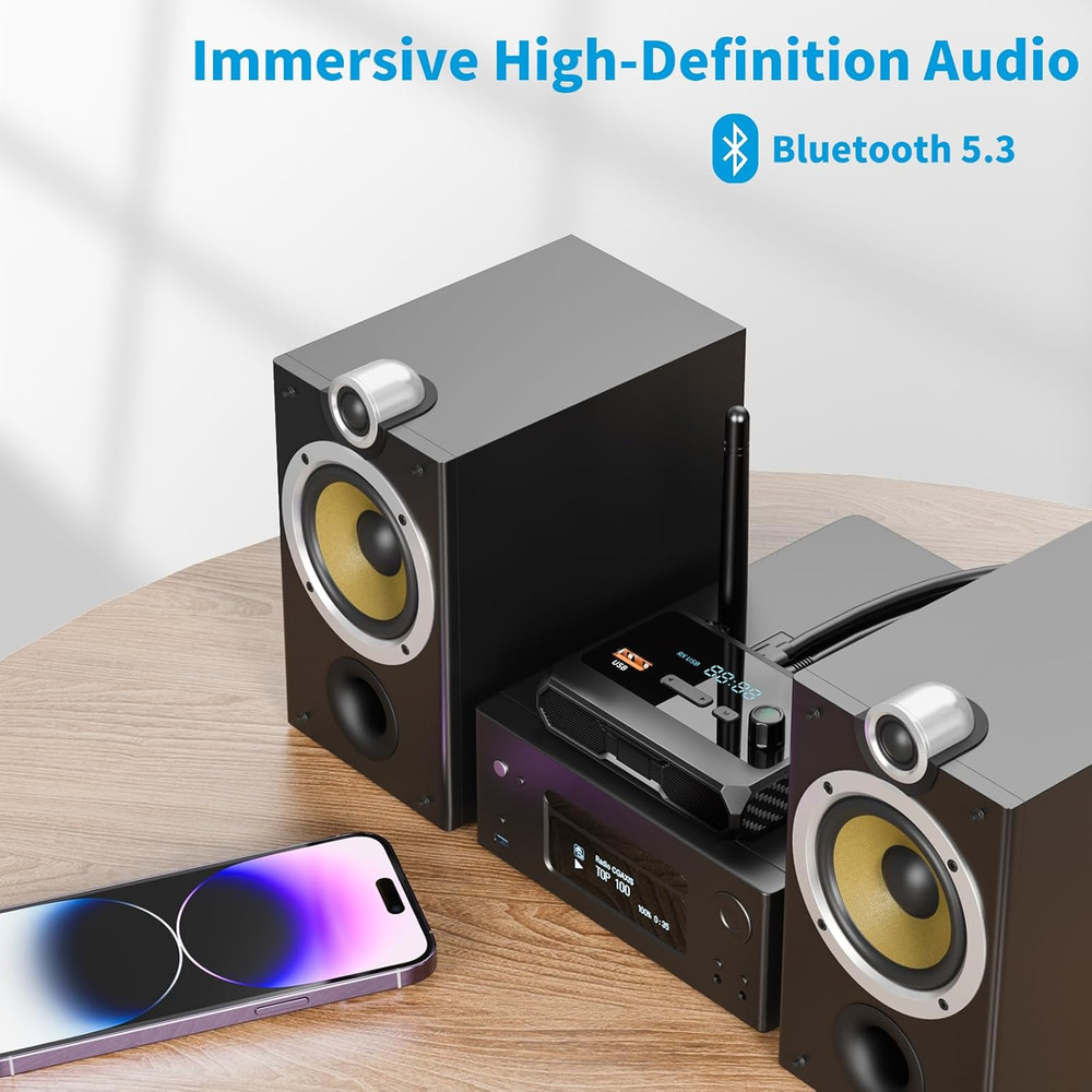 Bluetooth 5.3 Receiver for Home Stereo, RCA Bluetooth Adapter, Low Latency & HD