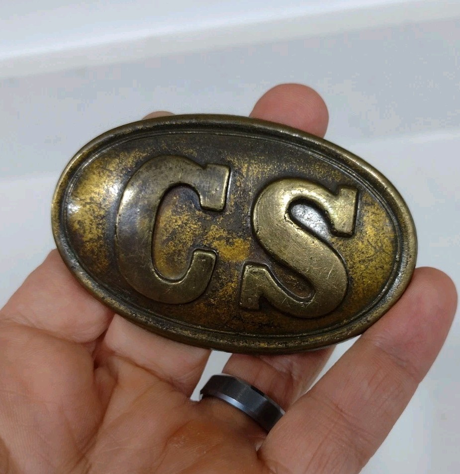 Civil War CS Confederate Belt Buckle Reproduction Solid Brass, Great patina