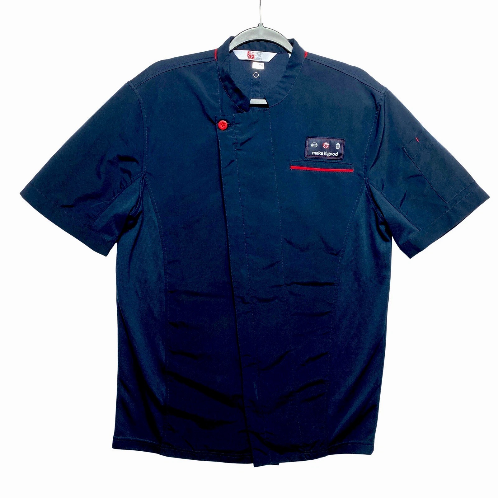 Chick fil A Chef Jacket Uniform Mens Size M Navy Blue Short Sleeve Team Style