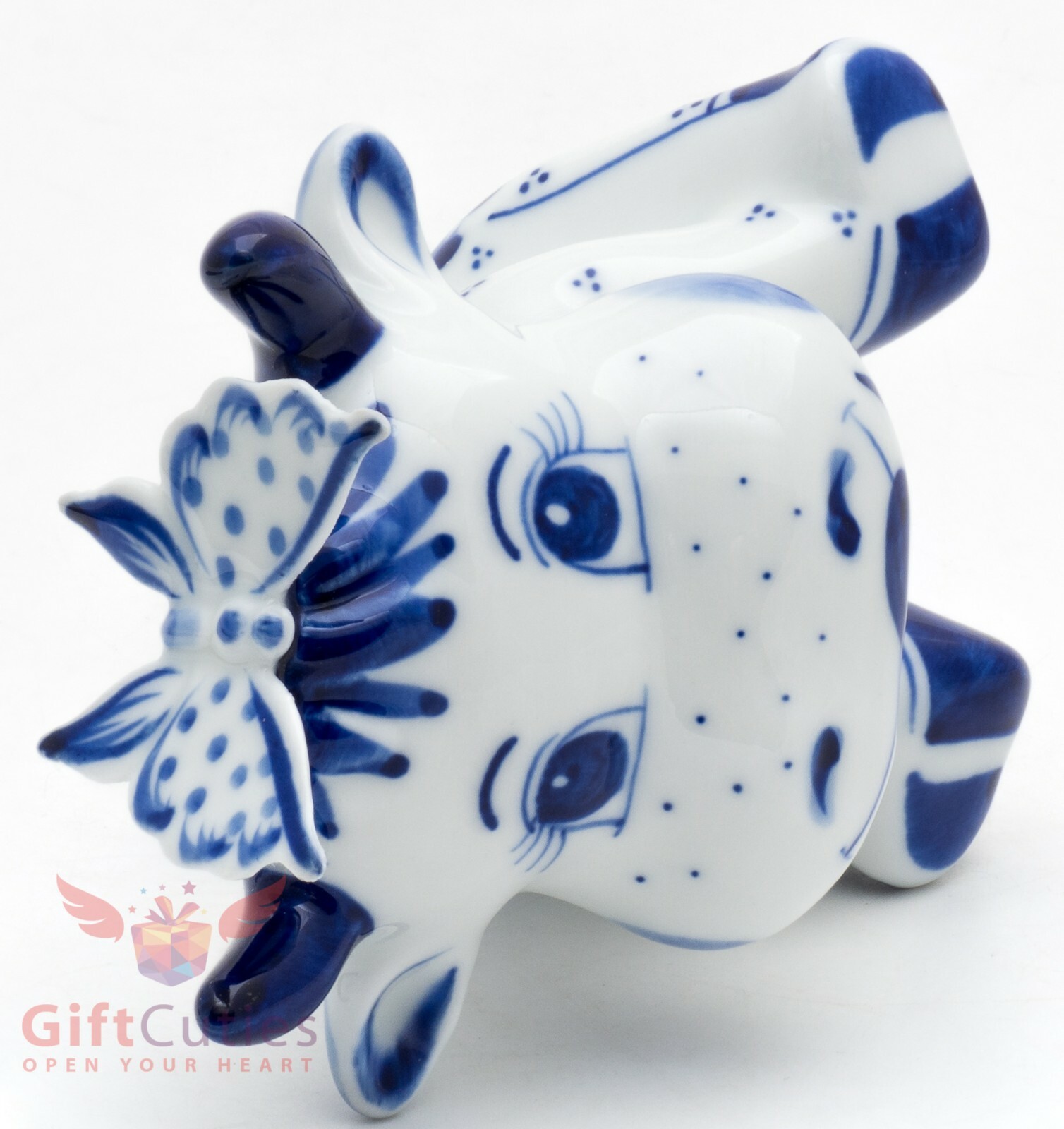 Bull calf cow Gavrusha with a butterfly collectible Gzhel Porcelain Figurine