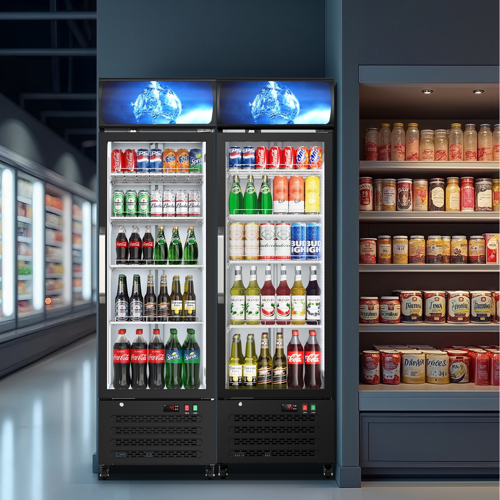 Commercial Merchandiser Refrigerator 14.8 CU.FT Glass Door Upright Beverage Frid