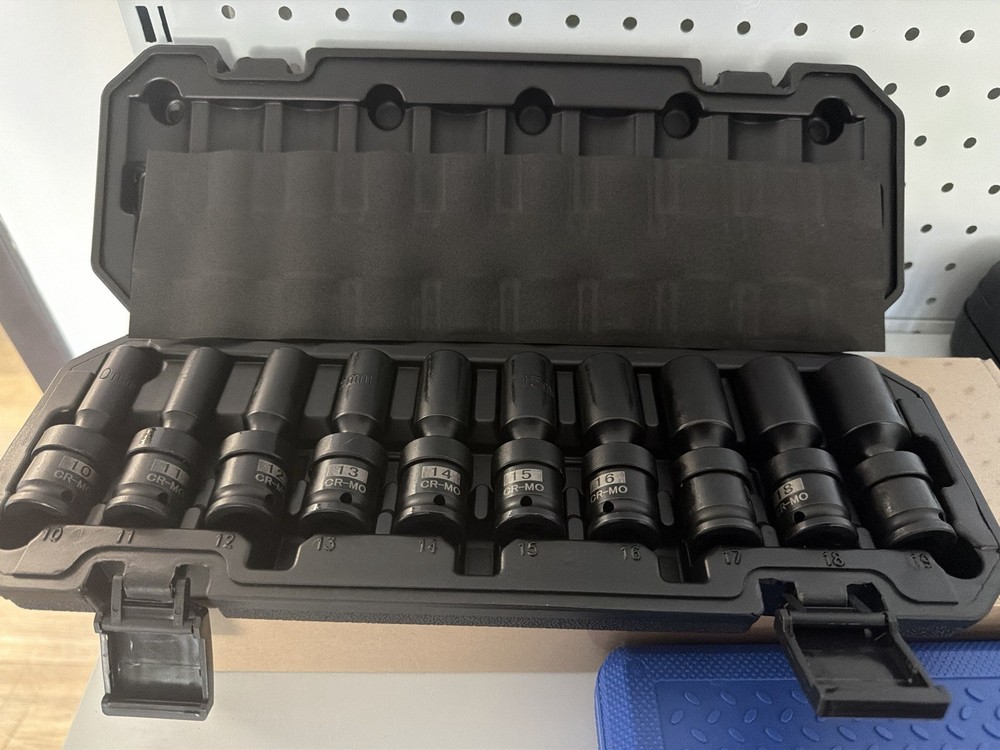 10PCS Impact Socket Set CR-MO 1/2” Drive 10-19mm Deep Socket Kit