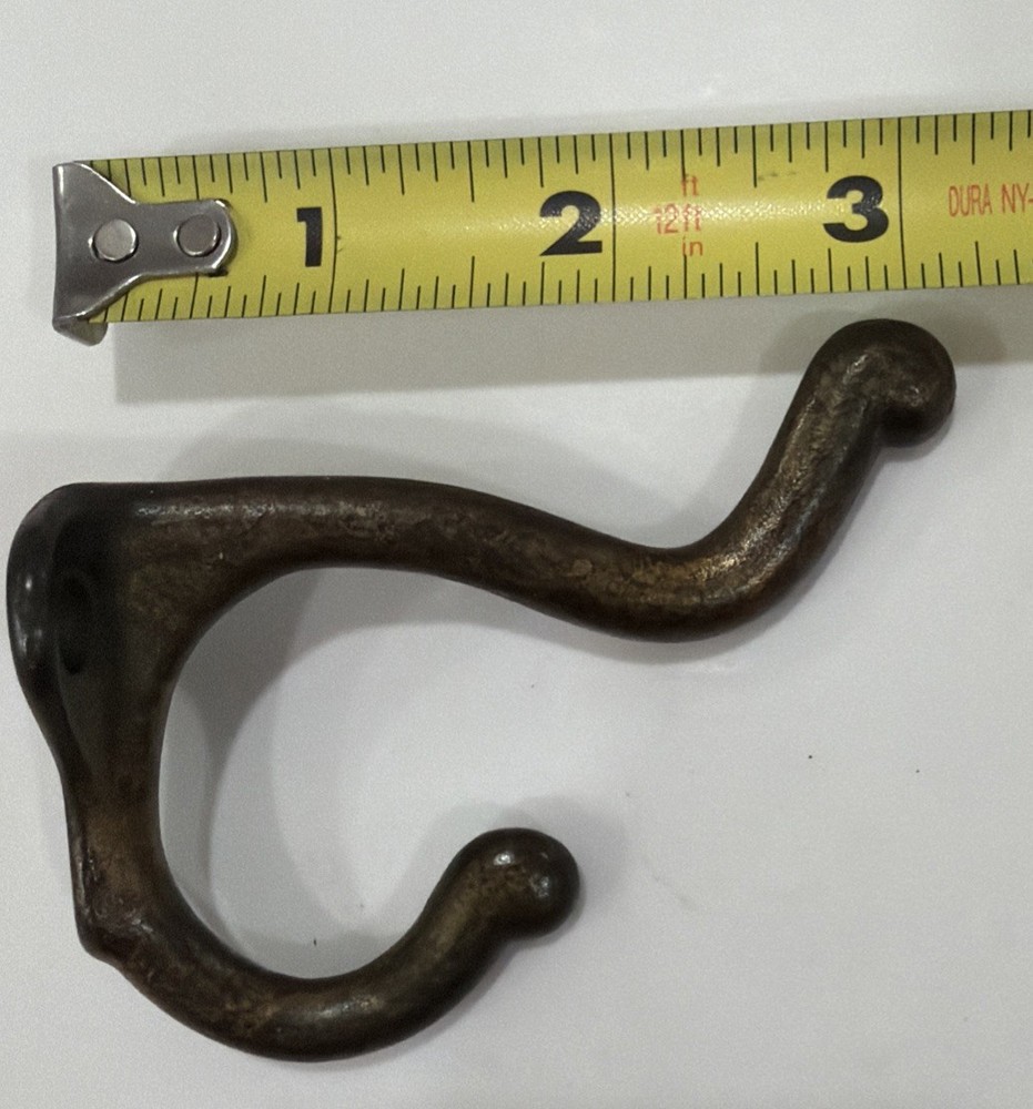 Single Cast Iron Double Hooks Round Tips Coat Hat Salvage Hardware 3”