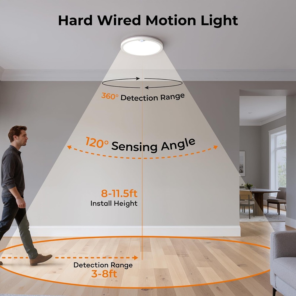 2Pack Motion Sensor Ceiling Light with Remote, Night Light 2000K, 8.7 Inch Wi...