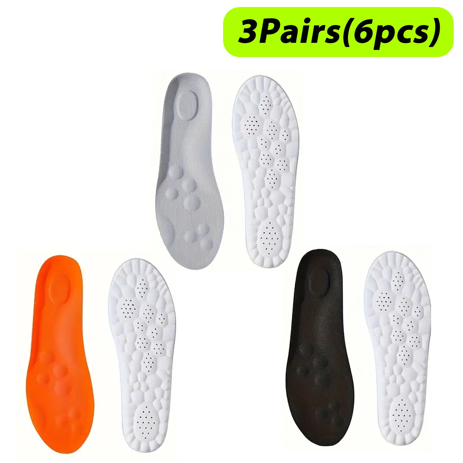 3Pairs Cushioning Insoles Memory Foam Work Sports Soft Insoles - Size Large 7-14