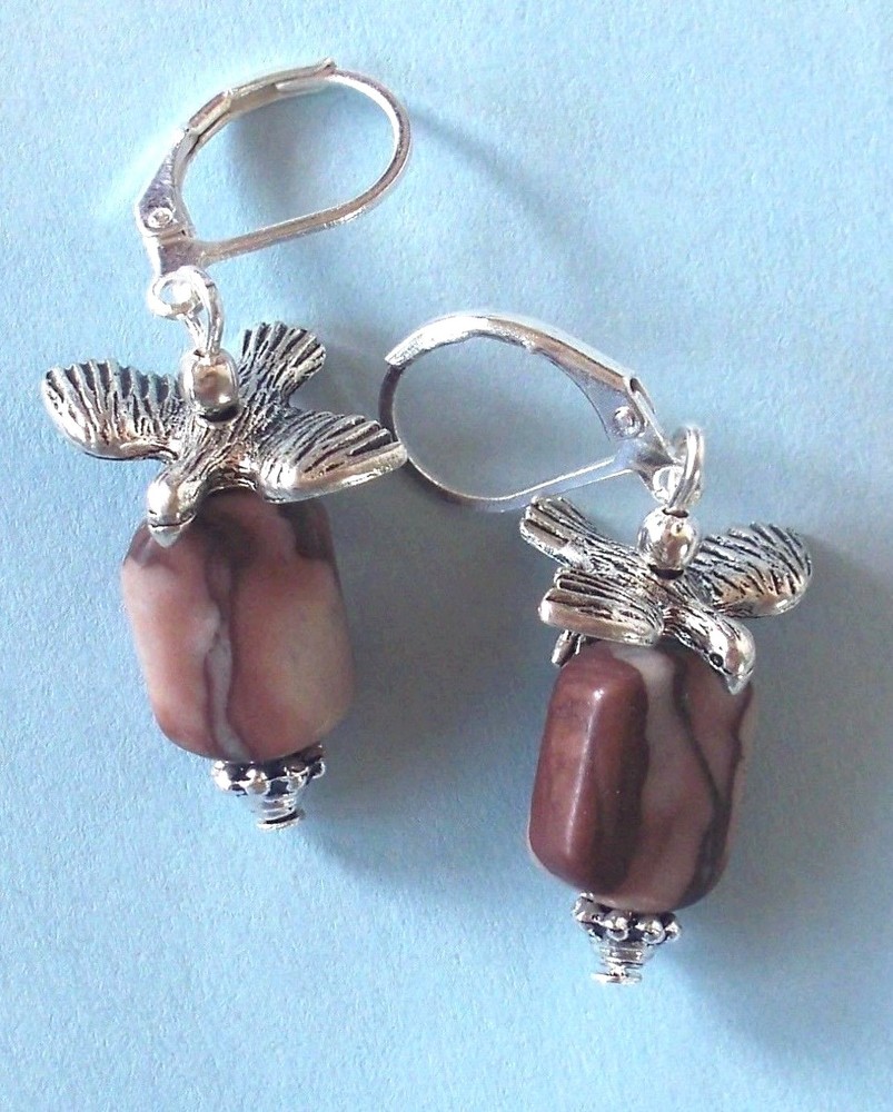 EAGLE on JASPER Southwestern theme drop earring SP artisan