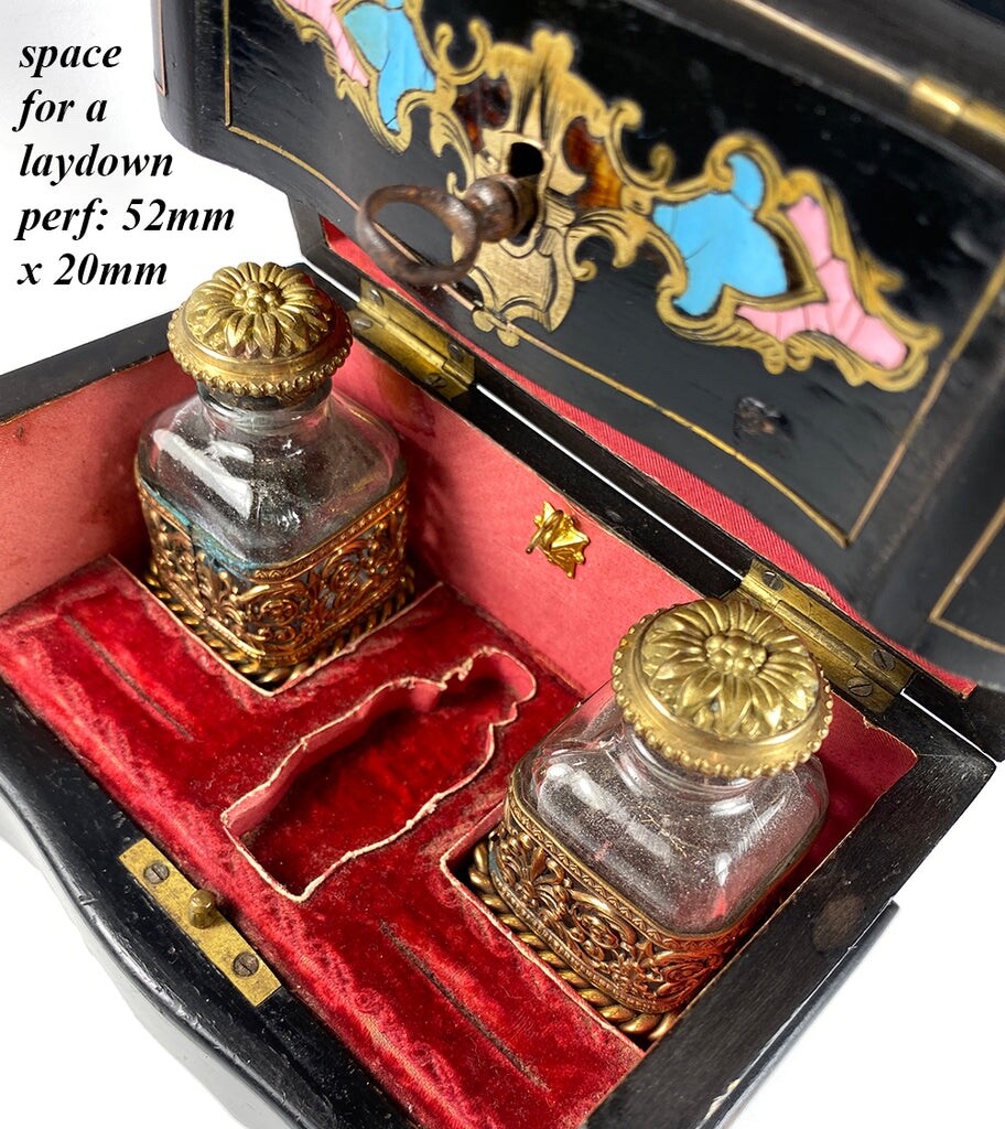 Antique French Napoleon III Boulle Scent Caddy, Scent Bottles, Cave a Perfume