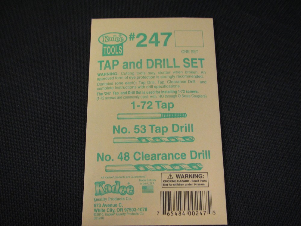 Kadee Hobby Tools:  Tap and Drill Set #247 for 1-72 machine screws