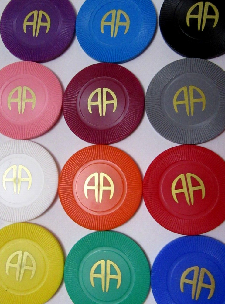 Alcoholics Anonymous Plastic AA Poker Chips Medallion Token