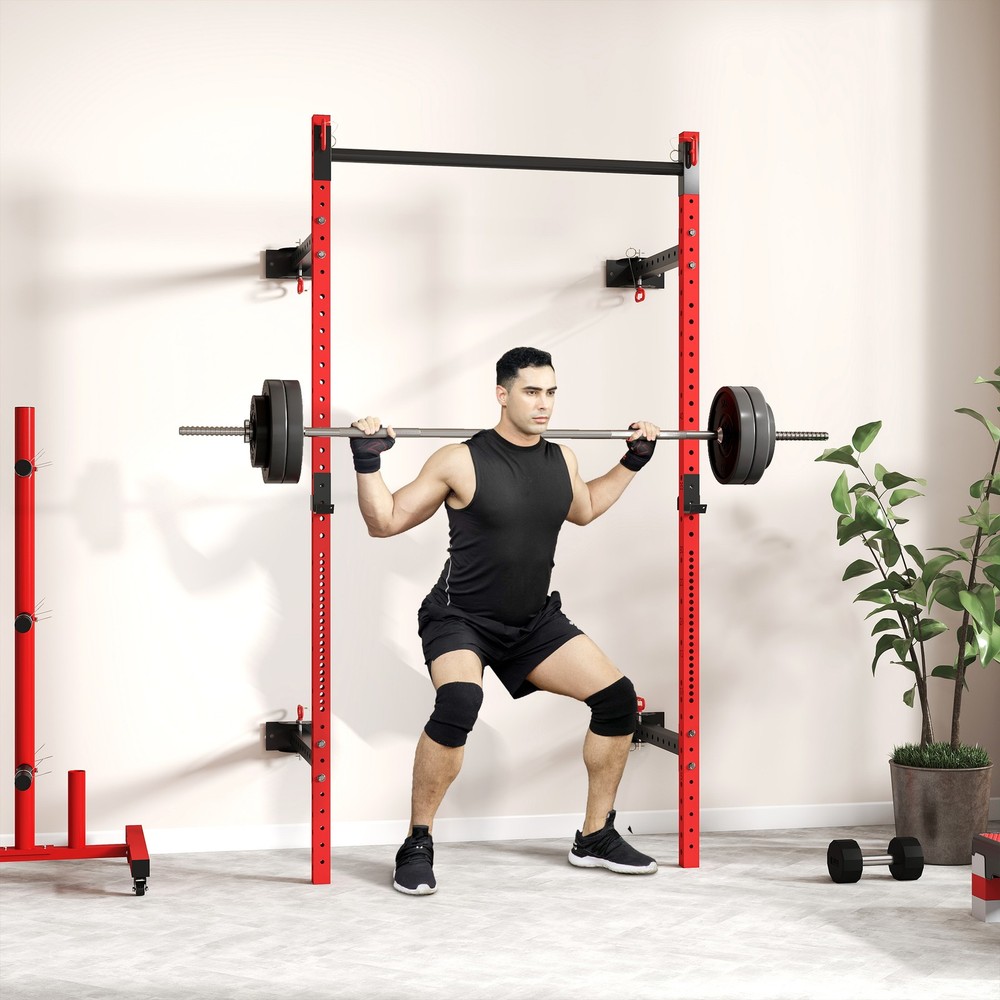 Folding Wall Mount Power Rack - 1000lb Capacity, 17 Adjustable Levels