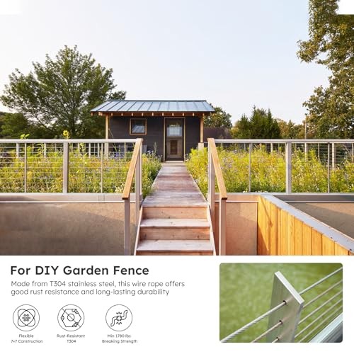 7 x 7 Strands Wire Rope with Aluminium 200FT 1/8 Inch Stainless Steel Cable Kit