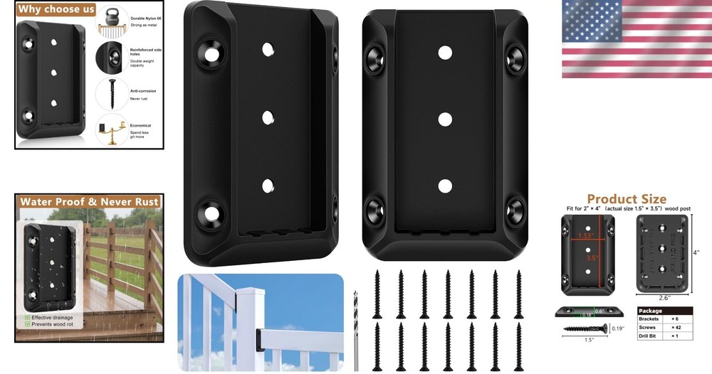 Durable 6 PCS Deck Railing Brackets with Screws & Drill Bit - Easy Installation