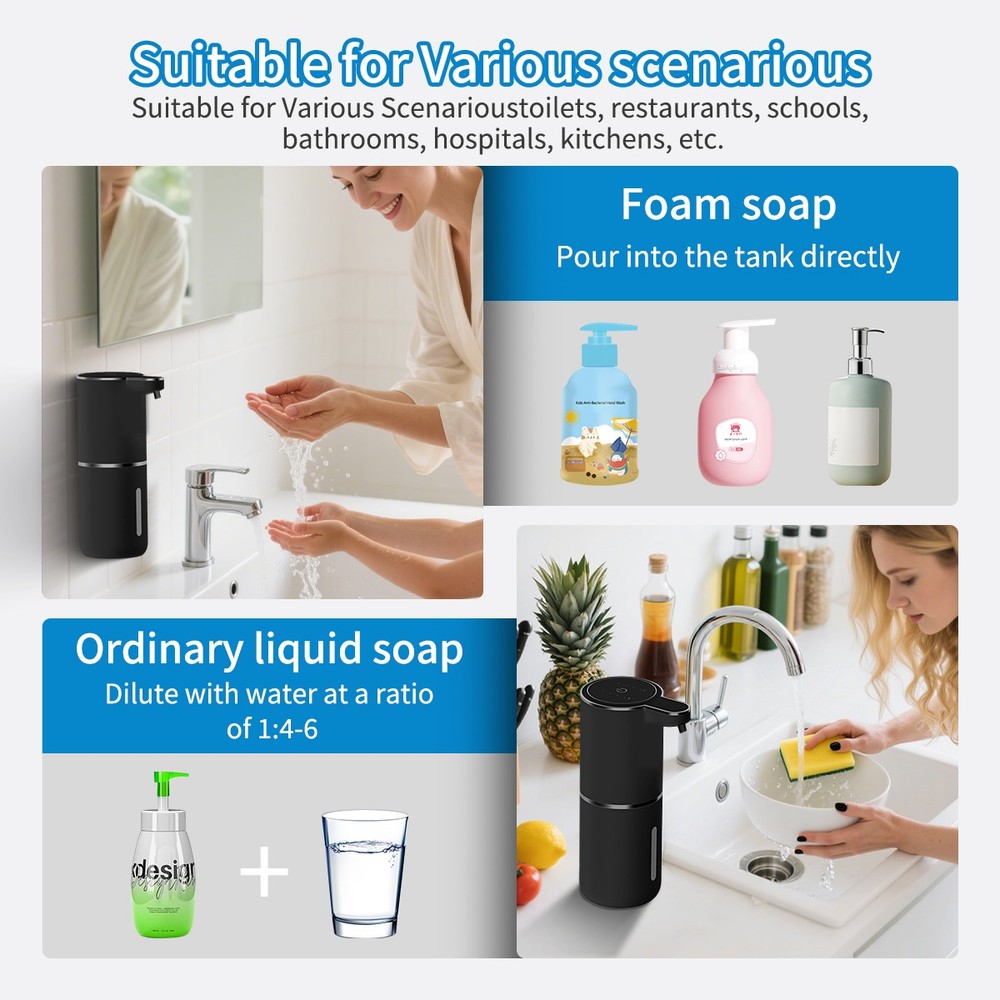 Automatic Foaming Soap Dispenser, Touchless Dispenser 380ml USB Rechargeable