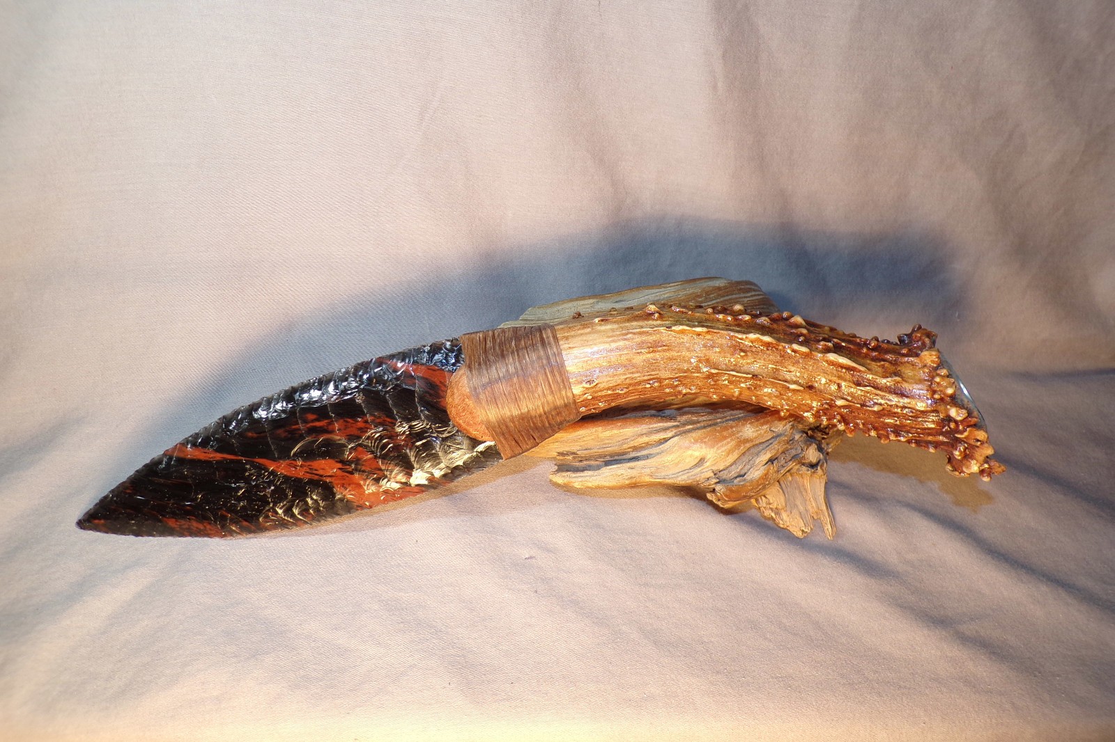 Knapped Obsidian Paleo Knife Indian Head Nickel Triple Flow COA Flint Knapping