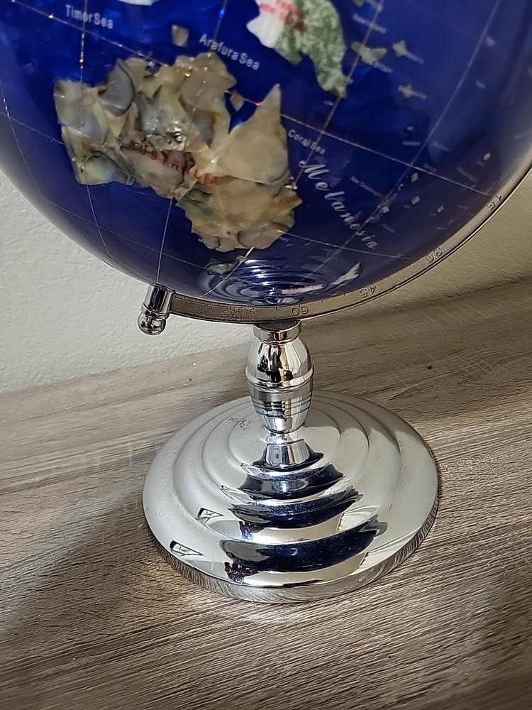 Blue Lapis Semi-Precious Gemstone Table Globe Large Silver Color Stand
