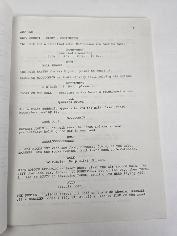 THE INCREDIBLE HULK / Jess Winfield 1996 TV Script, Luke Perry "Raw Power"