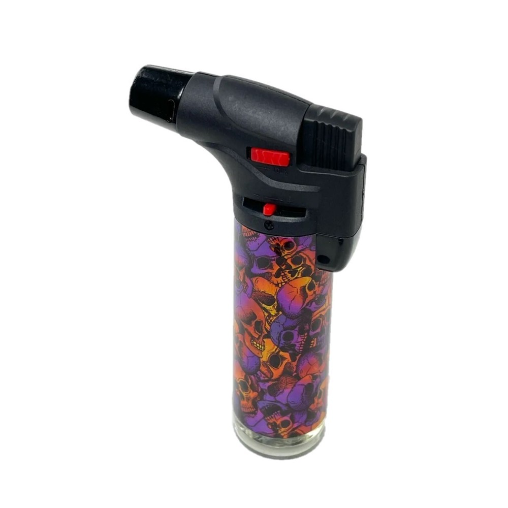 4 Pack Jumbo 4" Single Jet Flame Torch Gun Lighter Refillable Lockable Skull