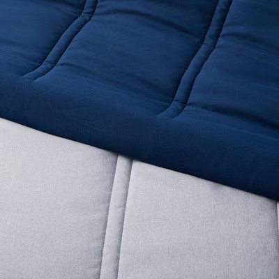 King Lofty Microfiber Comforter Dark Blue Denim Heather - Room Essentials: