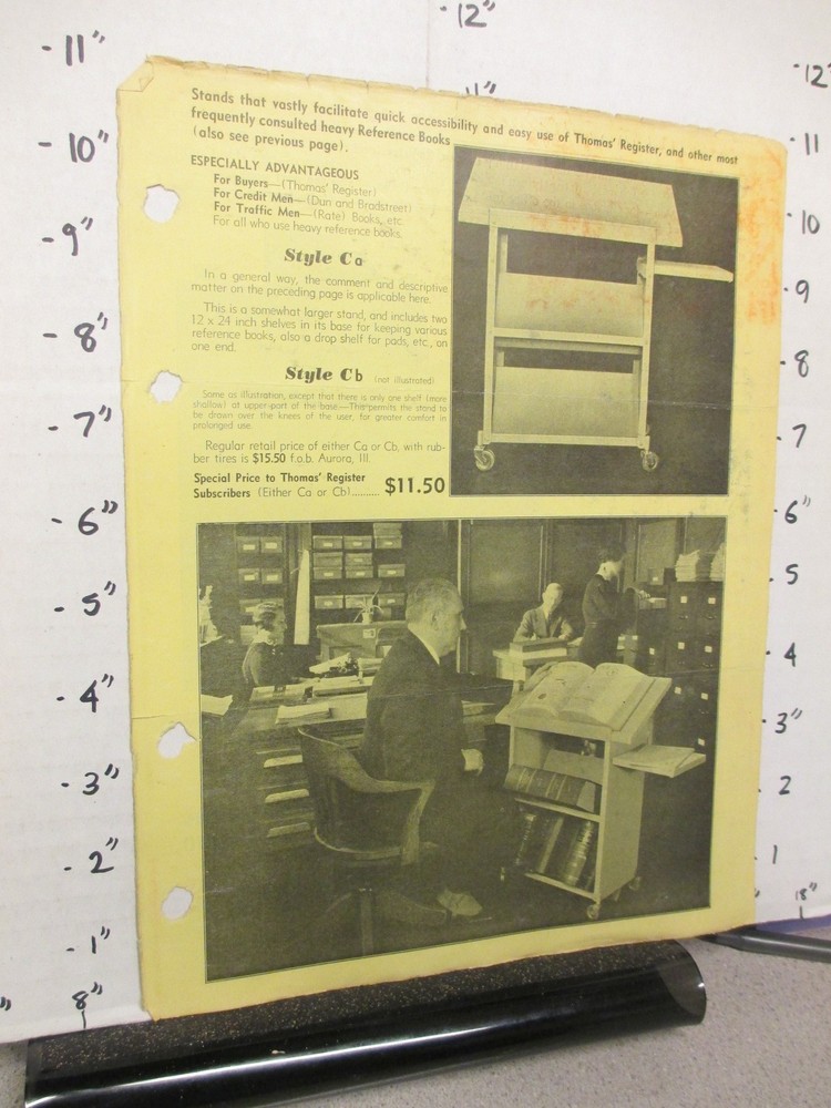 Aurora 1930s REFERENCE BOOK stand shelf unit Thomas Register sales sheet
