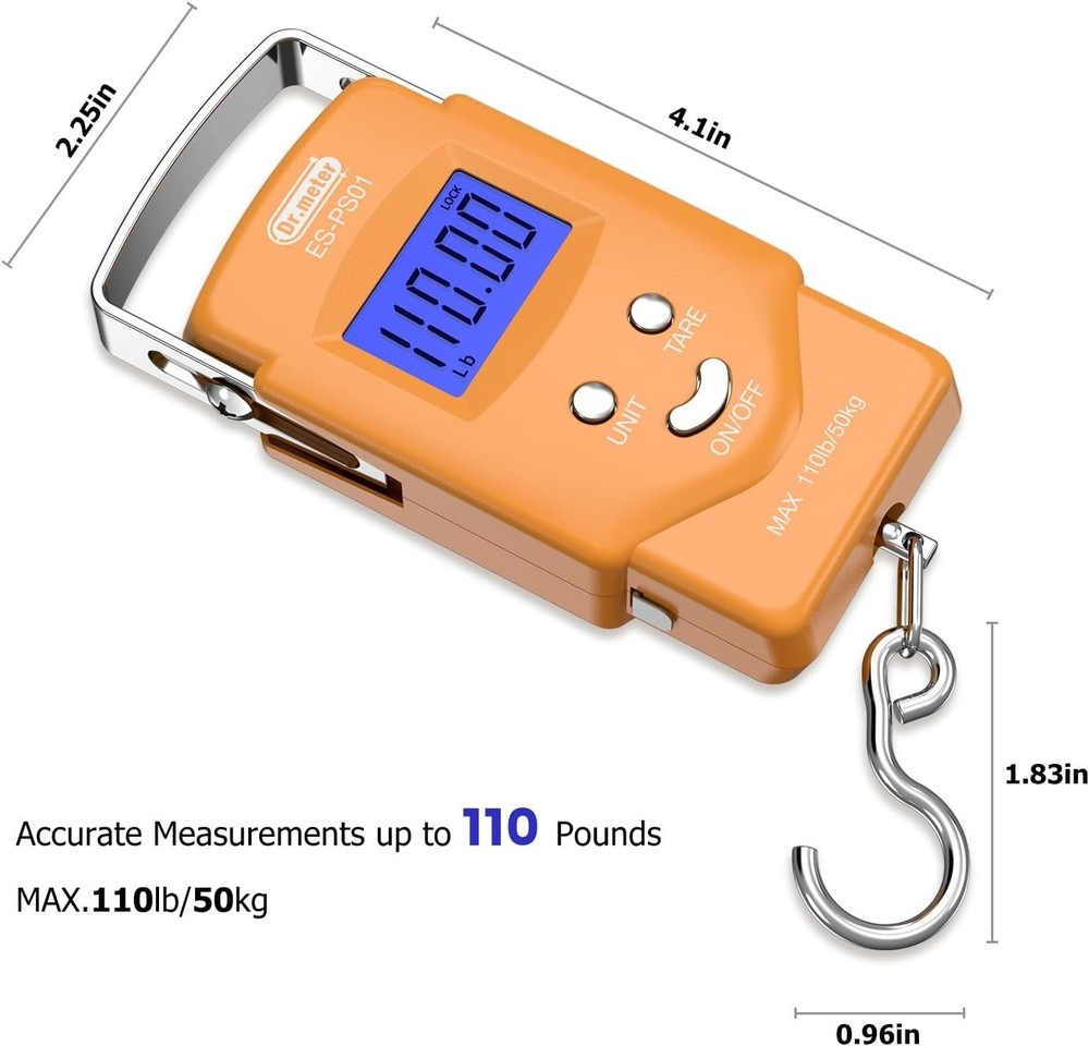 Accurate Fish Scale with 110lb Capacity, Backlit Display & Auto Shut Off Feature