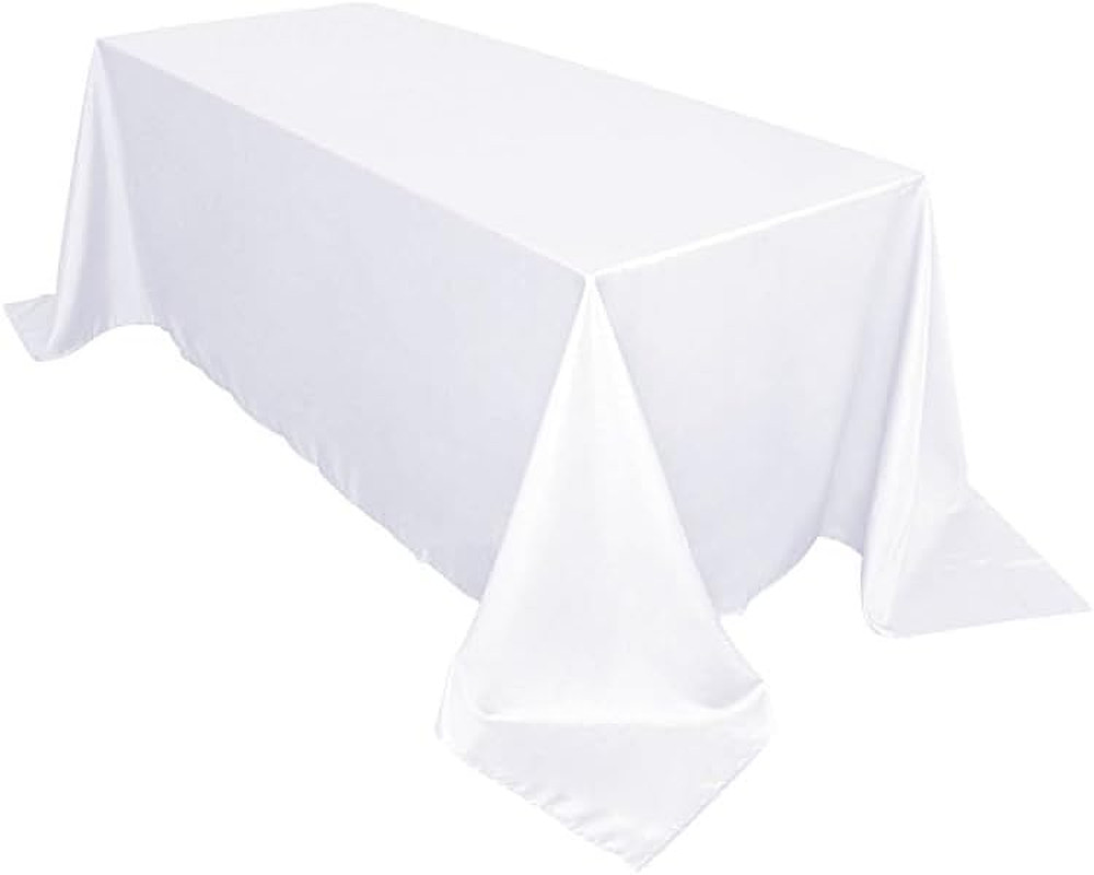90x132-Inch White Rectangle Polyester Tablecloth Table Cover Linens for Wedding