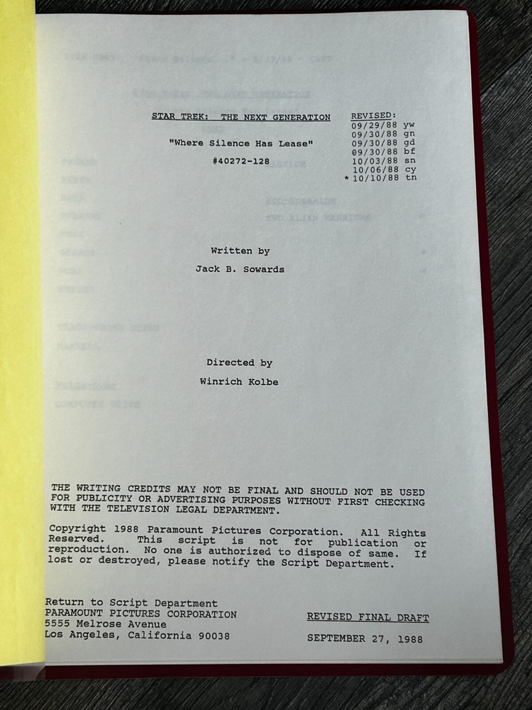 STAR TREK Script The Next Generation Where Silence Has Lease Revised Final Draft