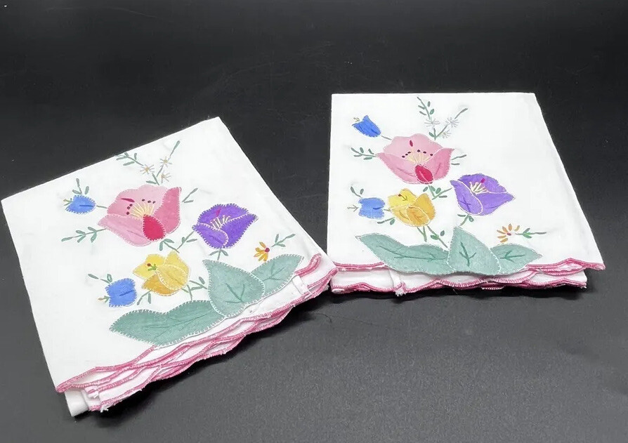 Handmade Tea Towels Tulip Design With A Pink Trim