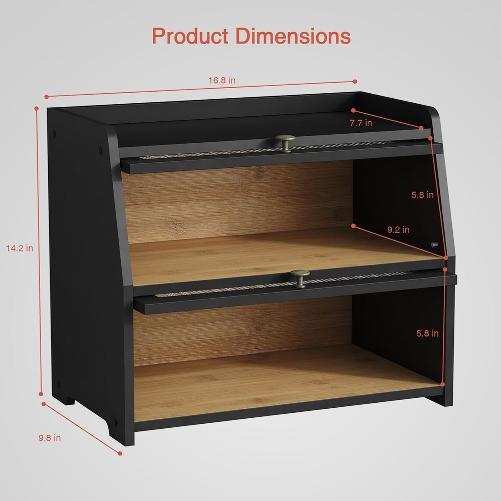 Large Bread Box for Kitchen Countertop, Black Bread Storage Container for ....