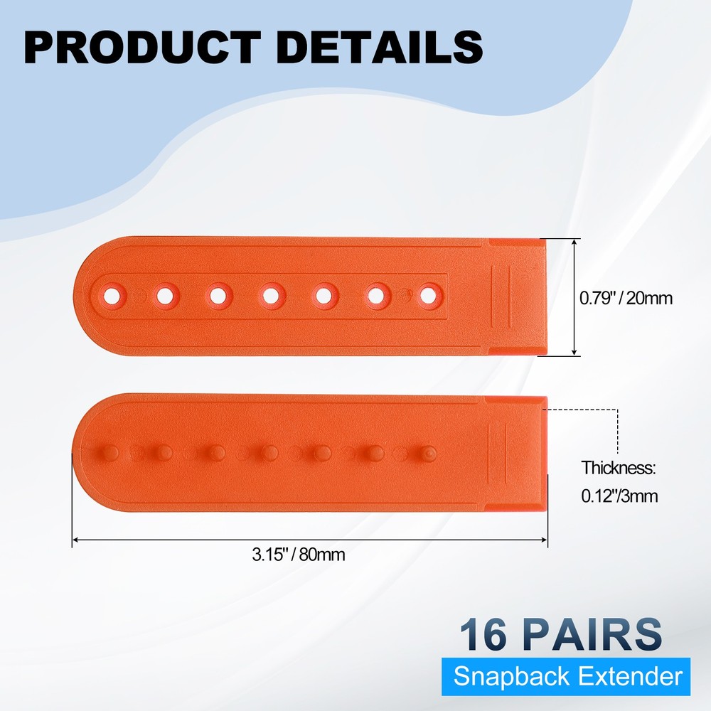 16 Pairs Hat Snap Replacement, Adjustable PE Snapback Cap Strap, Orange